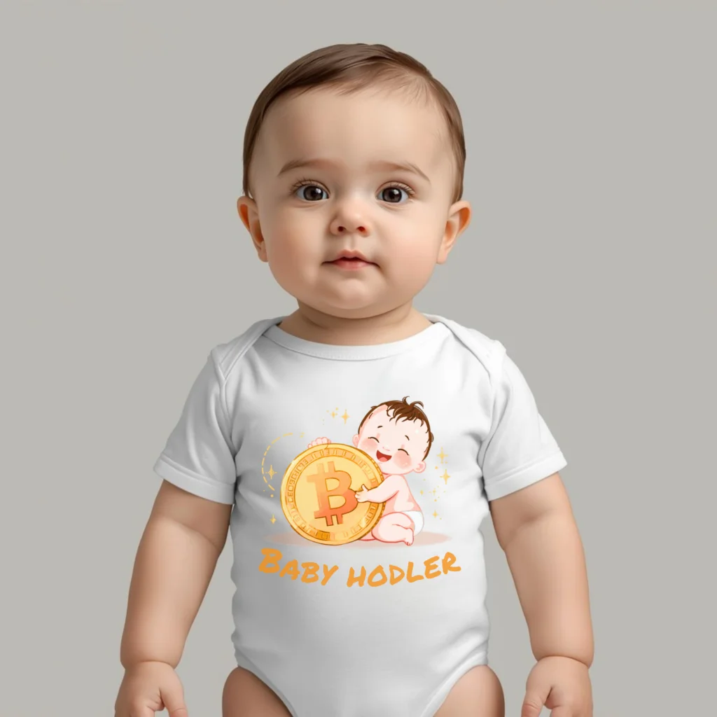 Bitcoin baby bodysuit Baby HODLER minimalist text design organic cotton infant clothing