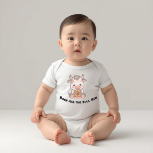 Bitcoin baby bodysuit Born for the Bull Run bull design organic cotton infant clothing