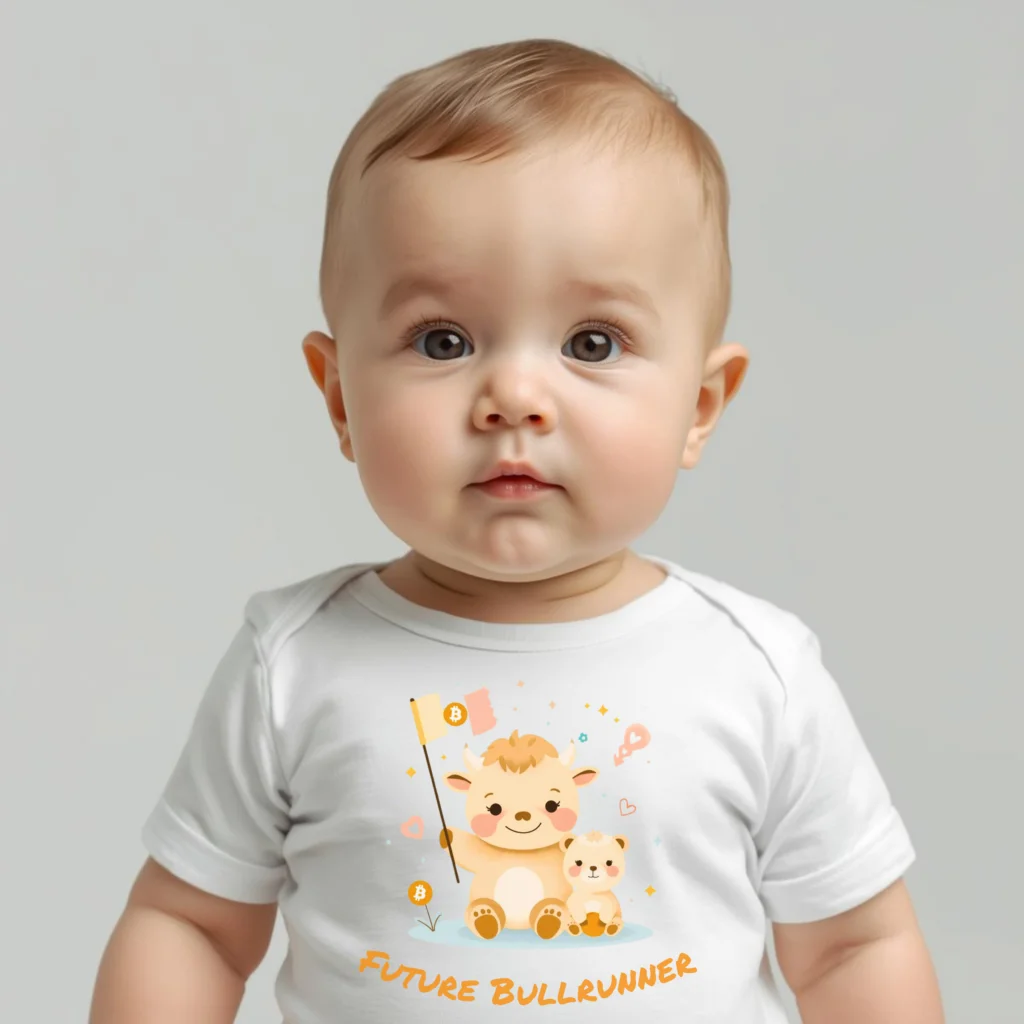 Bitcoin baby bodysuit Future Bullrunner bull design organic cotton infant clothing