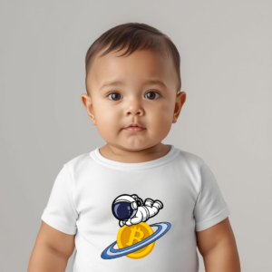 Bitcoin baby bodysuit Future Explorer design organic cotton infant clothing playful explorer theme