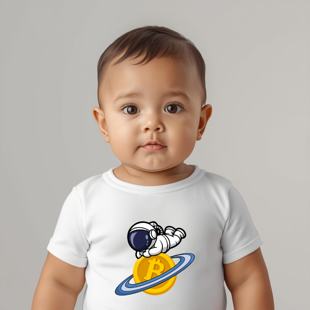 Bitcoin baby bodysuit Future Explorer design organic cotton infant clothing playful explorer theme