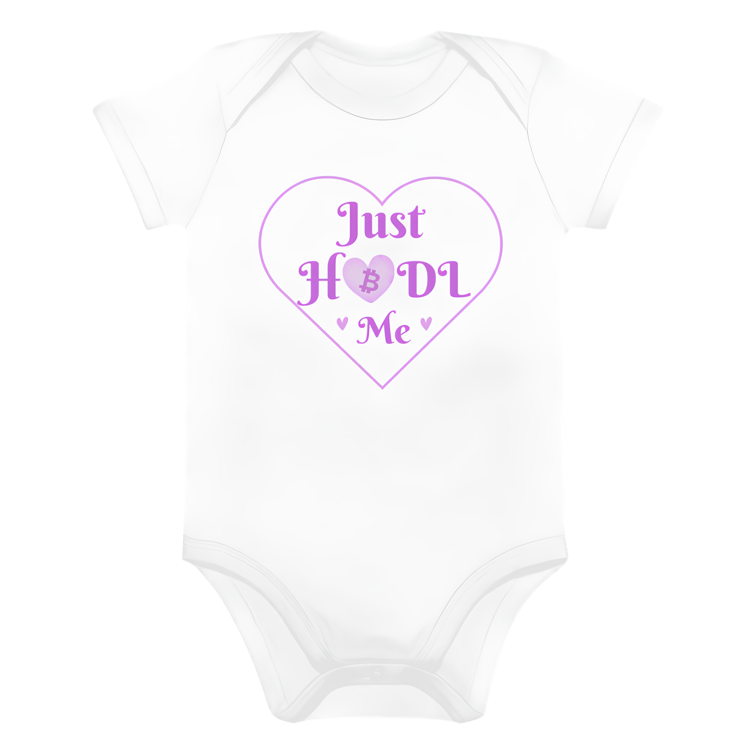 Bitcoin baby bodysuit Just HODL Me pink design organic cotton soft infant clothing