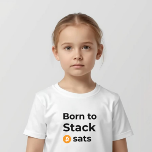 Bitcoin kids t-shirt Born to Stack Sats minimalist design organic cotton children clothing