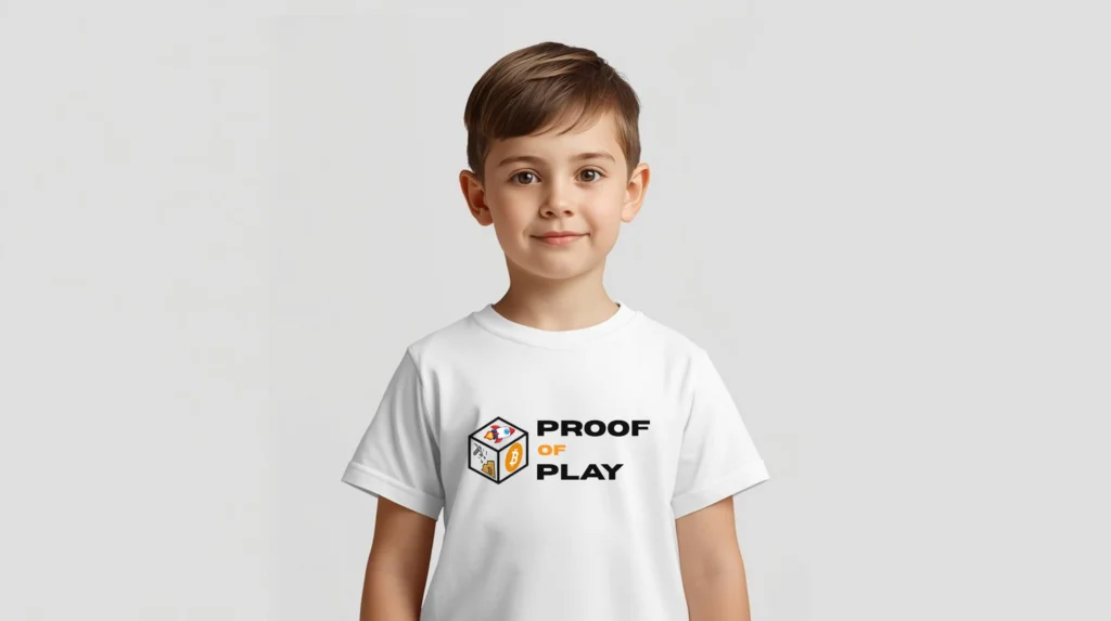 Bitcoin kids t-shirt Proof of Play minimalist design organic cotton comfortable children clothing
