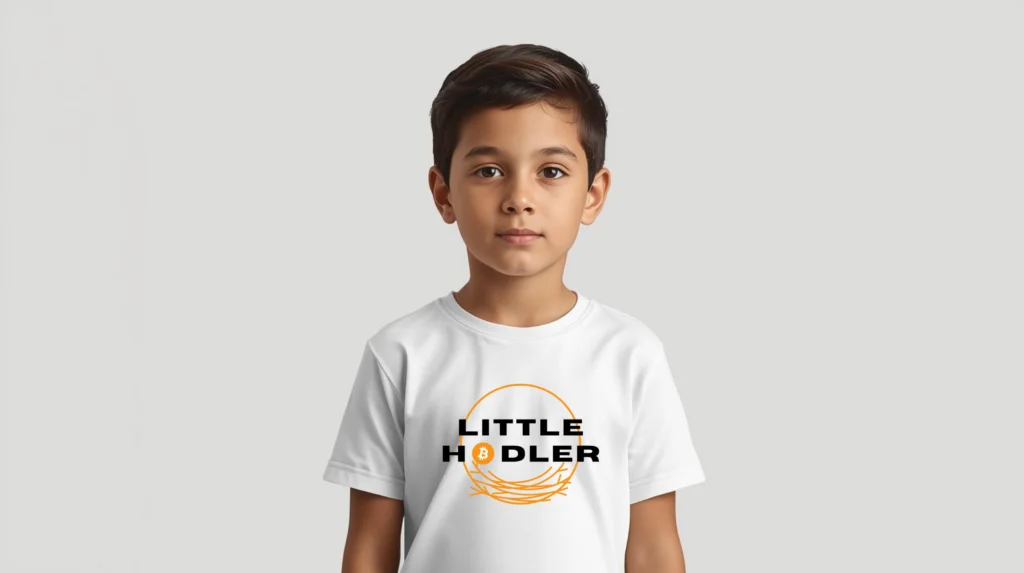 Bitcoin kids t-shirt Little Hodler minimalist design organic cotton children clothing