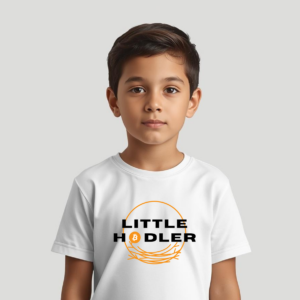 Bitcoin kids t-shirt Little Hodler minimalist design organic cotton children clothing