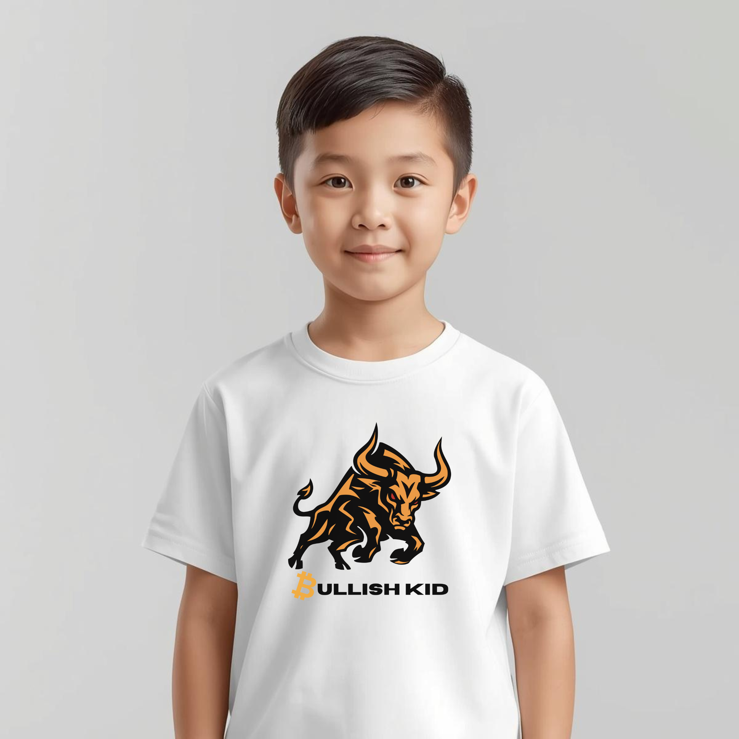 Bitcoin kids t-shirt Bullish Kid with bull illustration organic cotton children clothing