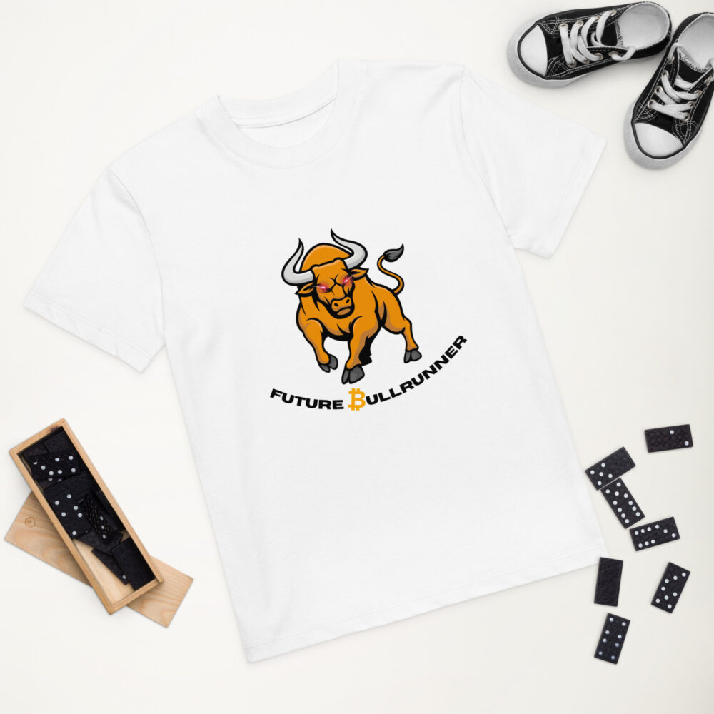 Bitcoin kids t-shirt Future Bullrunner bull design organic cotton children clothing