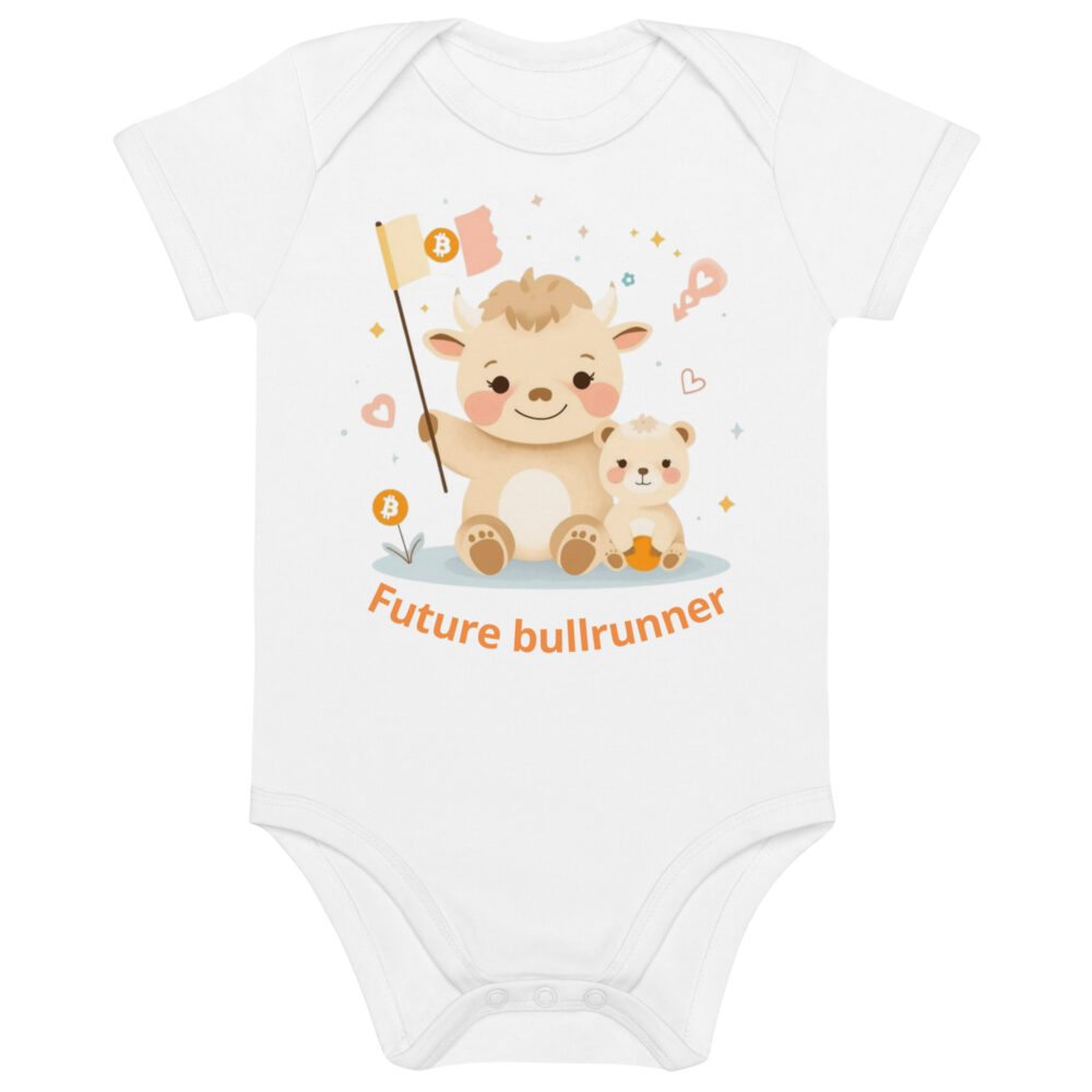 Bitcoin baby bodysuit Future Bullrunner bull design organic cotton infant clothing