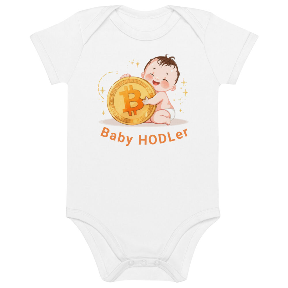 Bitcoin baby bodysuit Baby HODLER minimalist text design organic cotton infant clothing