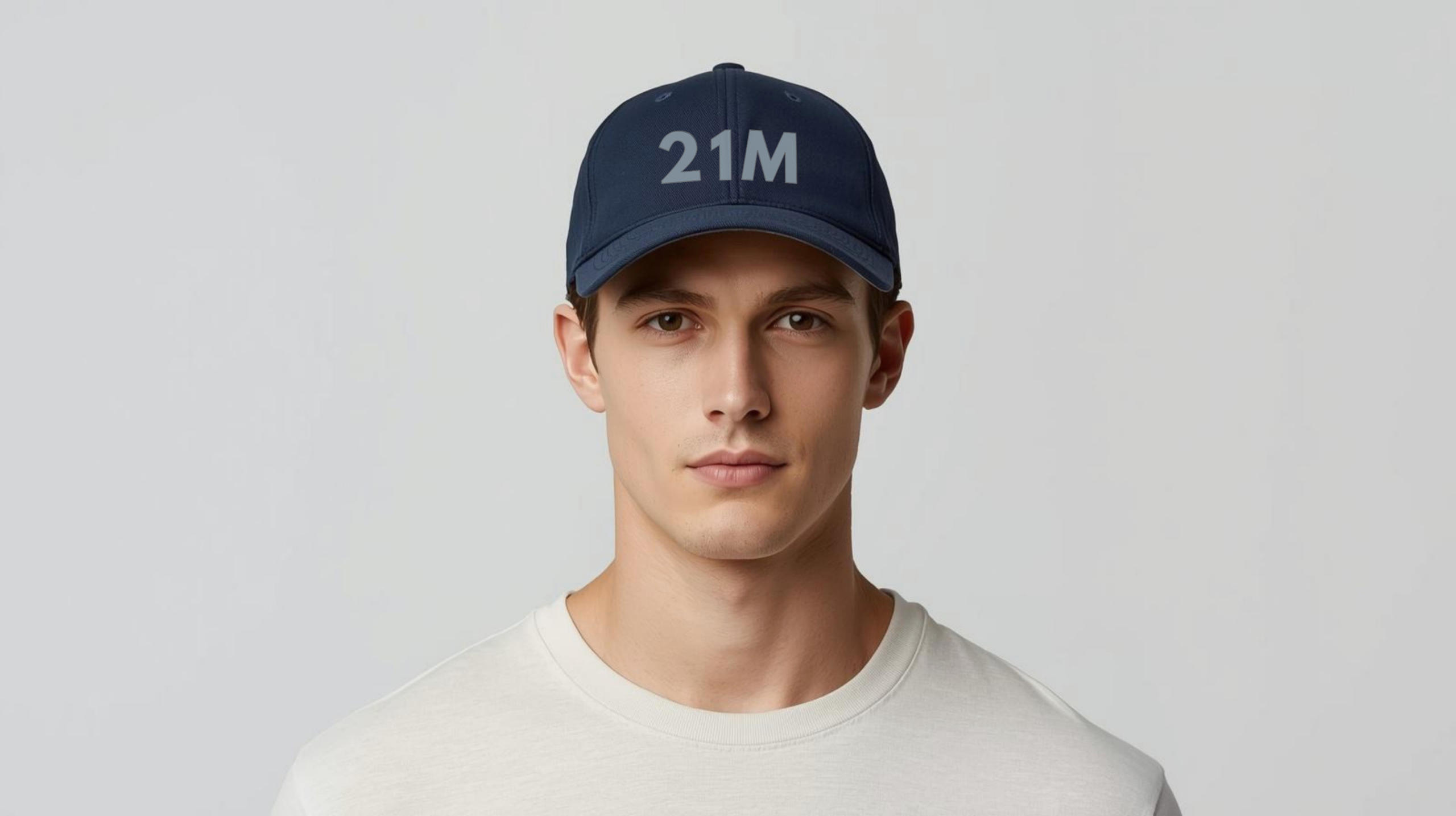 Bitcoin premium cap Satoshi 21M navy embroidered minimalist design adjustable hat