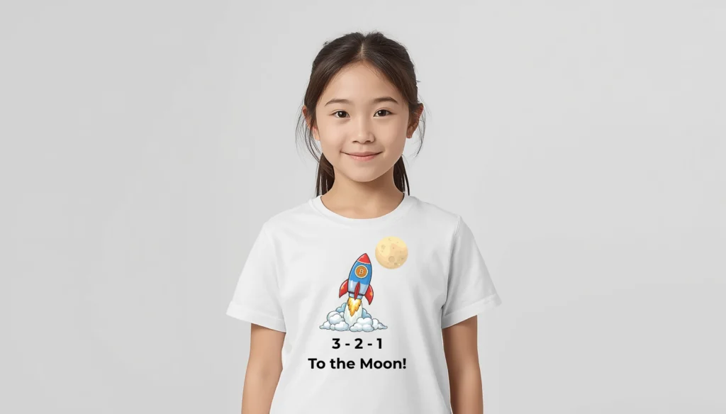 3 plus 2 plus 1 equal To The Moon Bitcoin kids t-shirt organic cotton playful design
