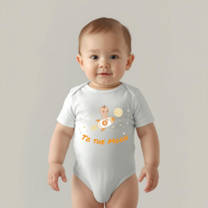 Bitcoin baby bodysuit To the Moon rocket design organic cotton infant clothing