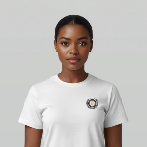 Bitcoin premium white t-shirt standard seal laurel wreath minimalist design organic cotton