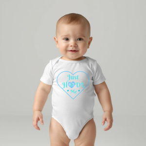 Bitcoin baby bodysuit Just HODL Me blue design organic cotton soft infant clothing