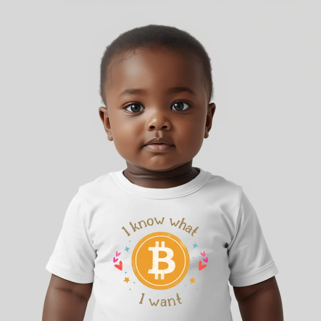 Bitcoin baby bodysuit I Know What I Want organic cotton soft infant clothing playful design