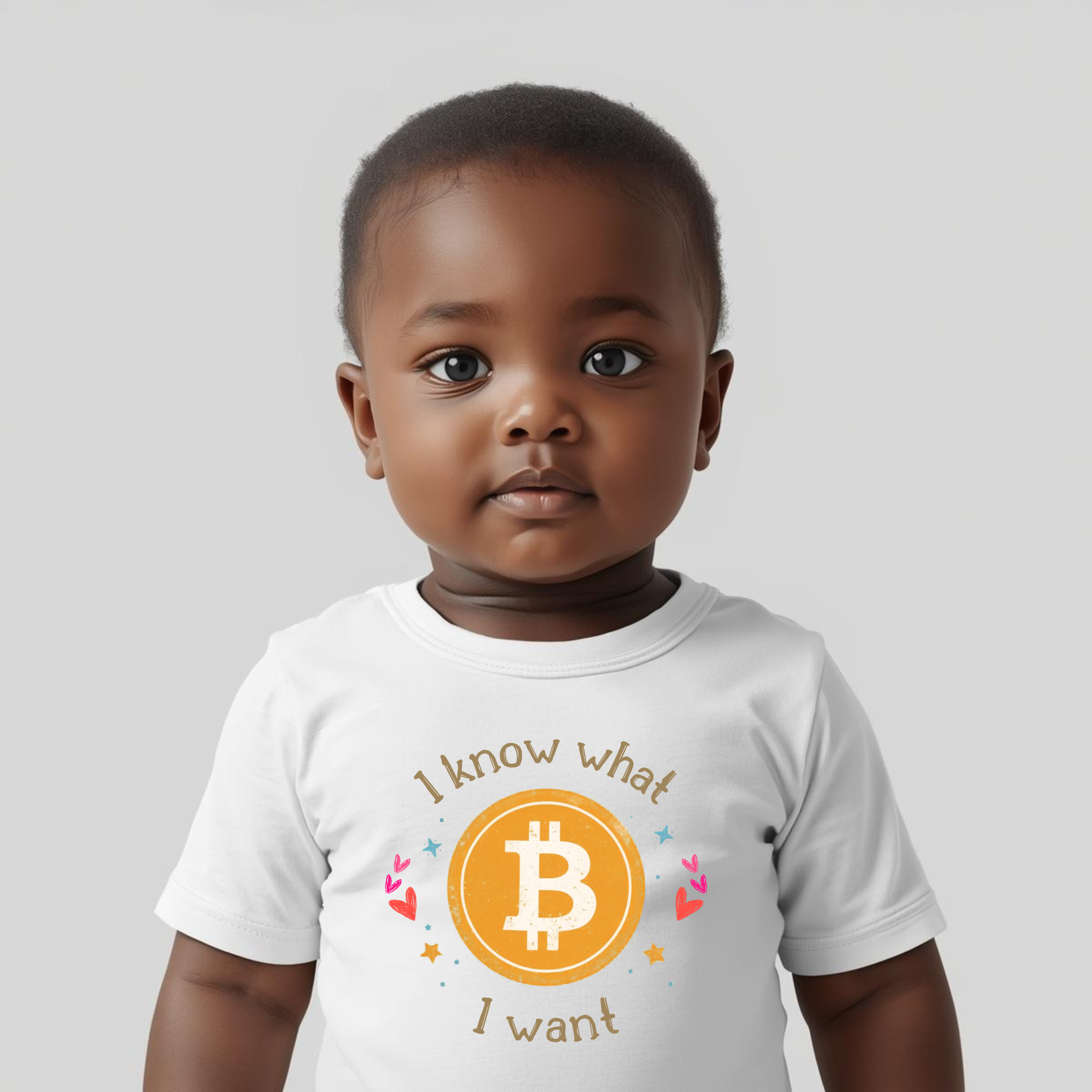 Bitcoin baby bodysuit I Know What I Want organic cotton soft infant clothing playful design