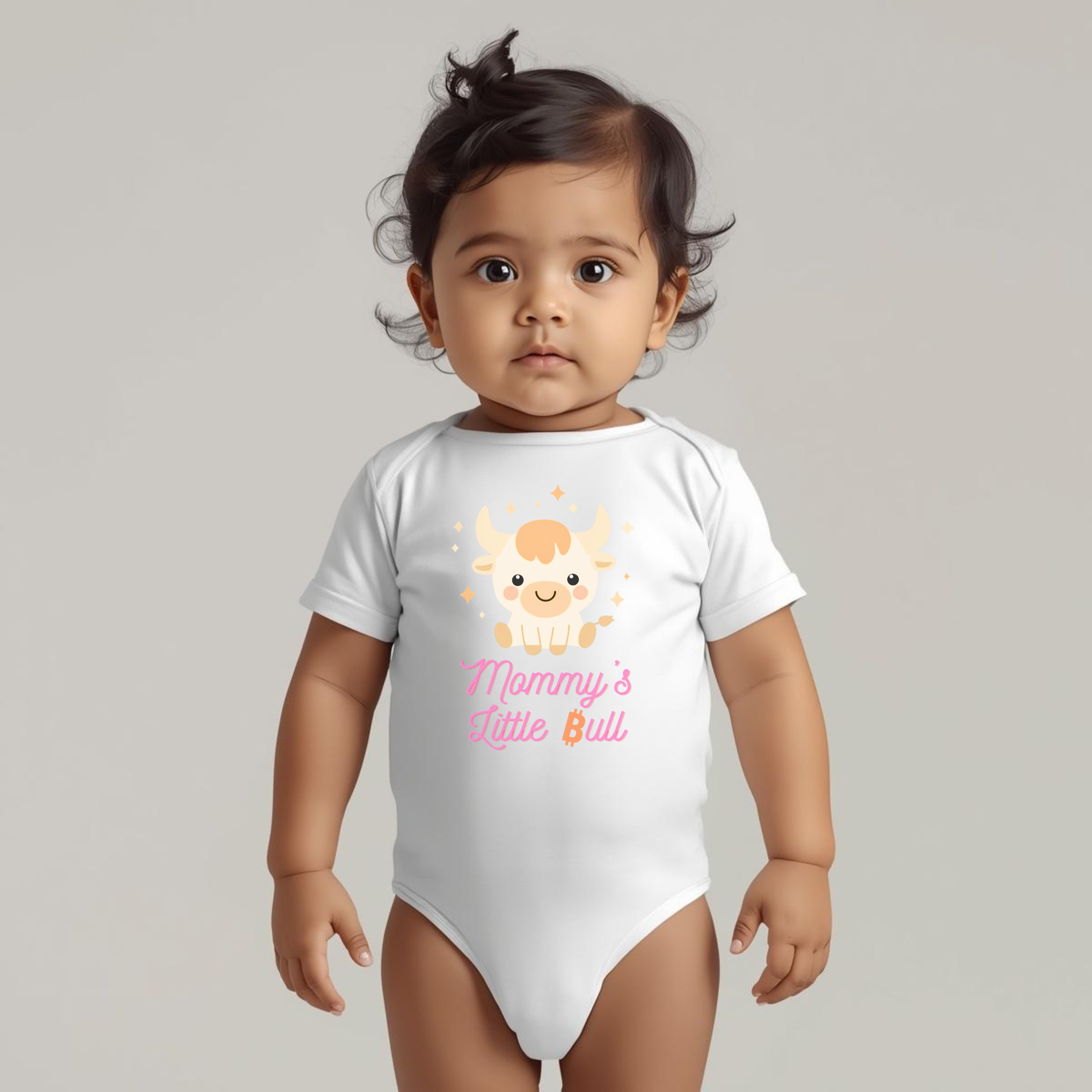 Bitcoin baby bodysuit Mommy’s Little Bull bull design organic cotton infant clothing