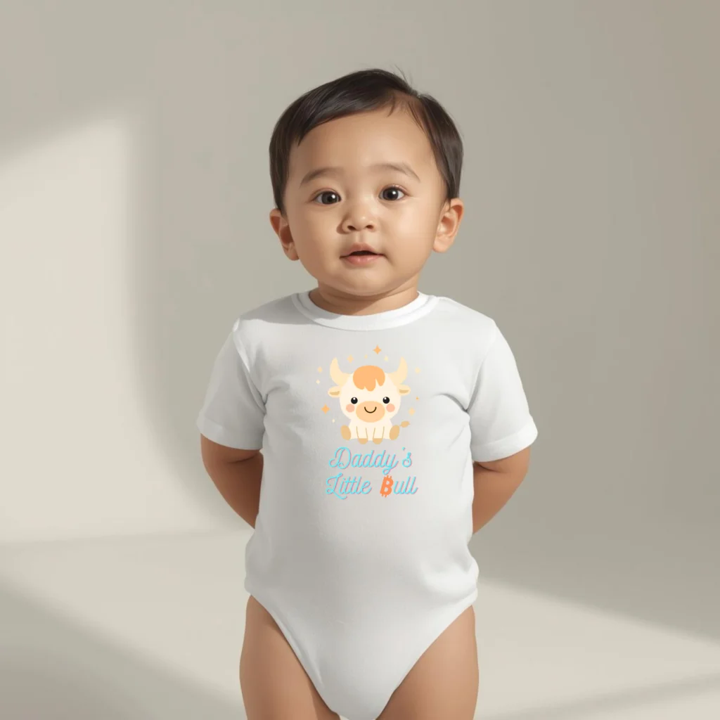 Bitcoin baby bodysuit Daddy’s Little Bull bull design organic cotton infant clothing