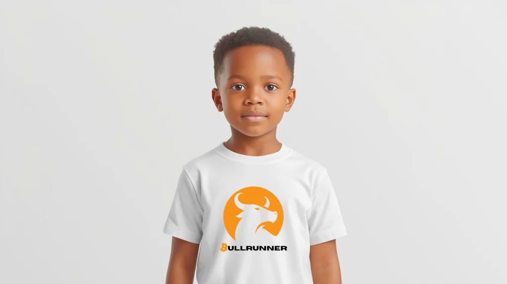 Bitcoin kids t-shirt Bullrunner with bull icon design organic cotton comfortable children clothing