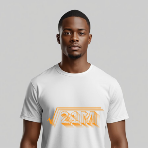 Premium white t-shirt with Root 21M Bitcoin inspired design representing the 21 million supply