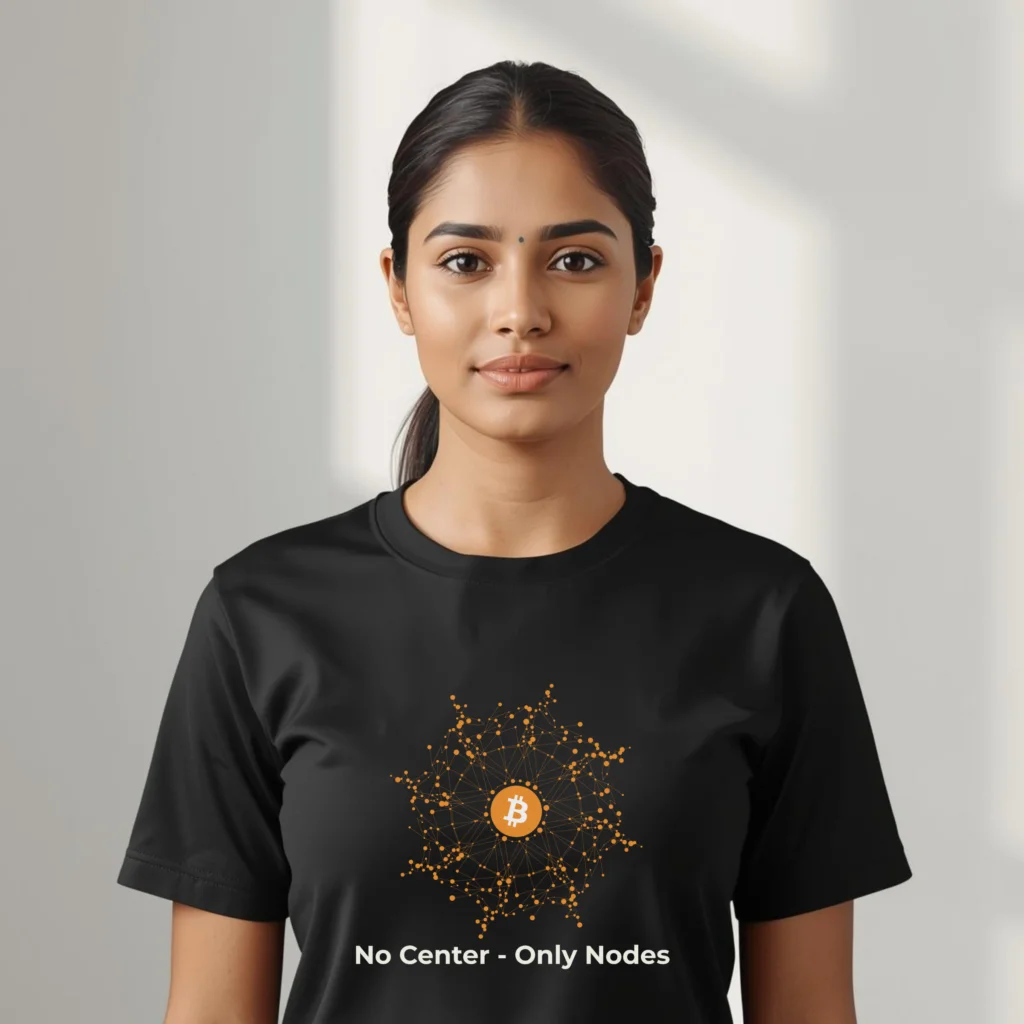 Bitcoin premium t-shirt No Center Only Nodes network design organic cotton minimalist shirt