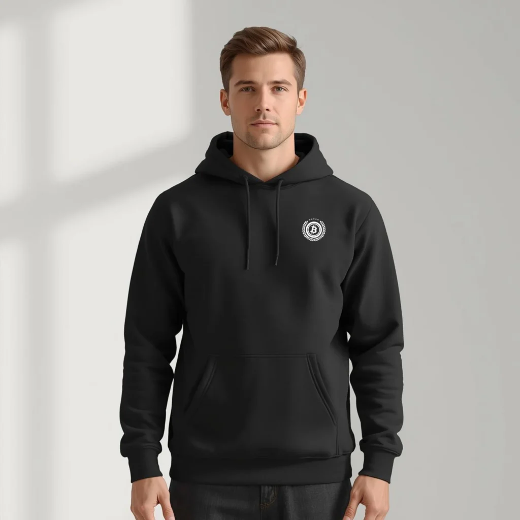 Bitcoin premium black hoodie minimalist standard seal design comfortable streetwear