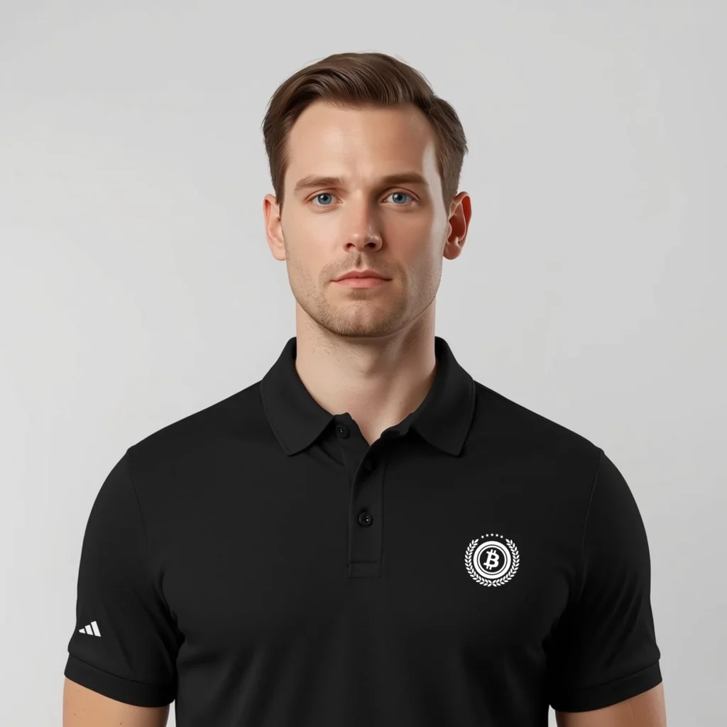 Bitcoin premium black polo embroidered standard seal adidas performance shirt
