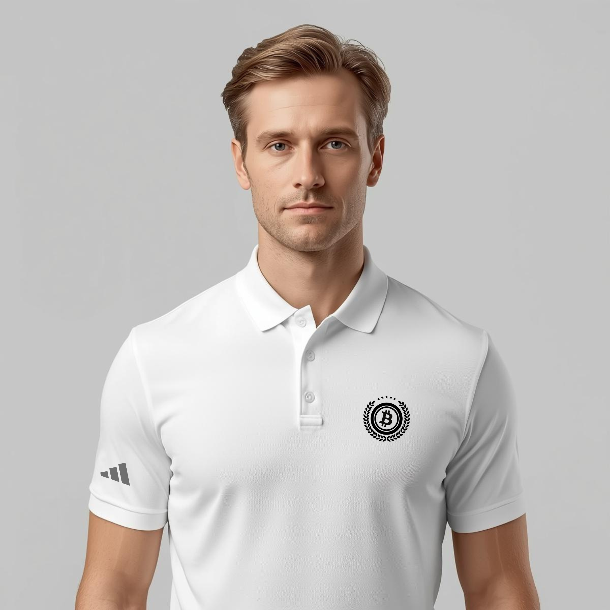 Bitcoin premium white polo embroidered standard seal adidas performance shirt