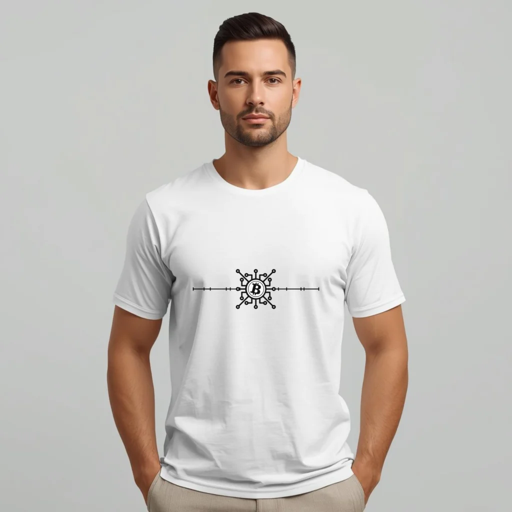 Bitcoin premium white t-shirt The Rulebook minimalist structured design organic cotton