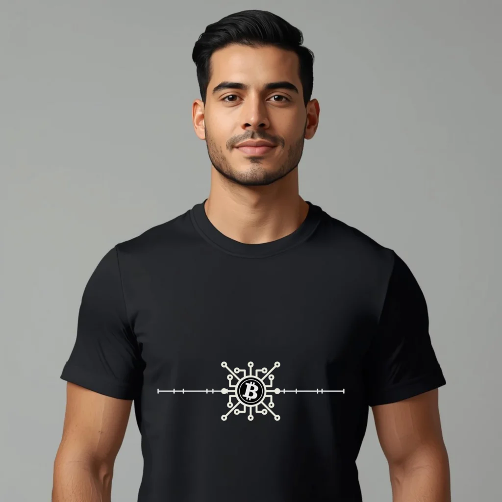 Bitcoin premium dark t-shirt The Rulebook structured minimalist design organic cotton