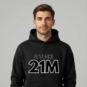 Bitcoin premium hoodie Satoshi 21M minimalist typography design structured warm clothing