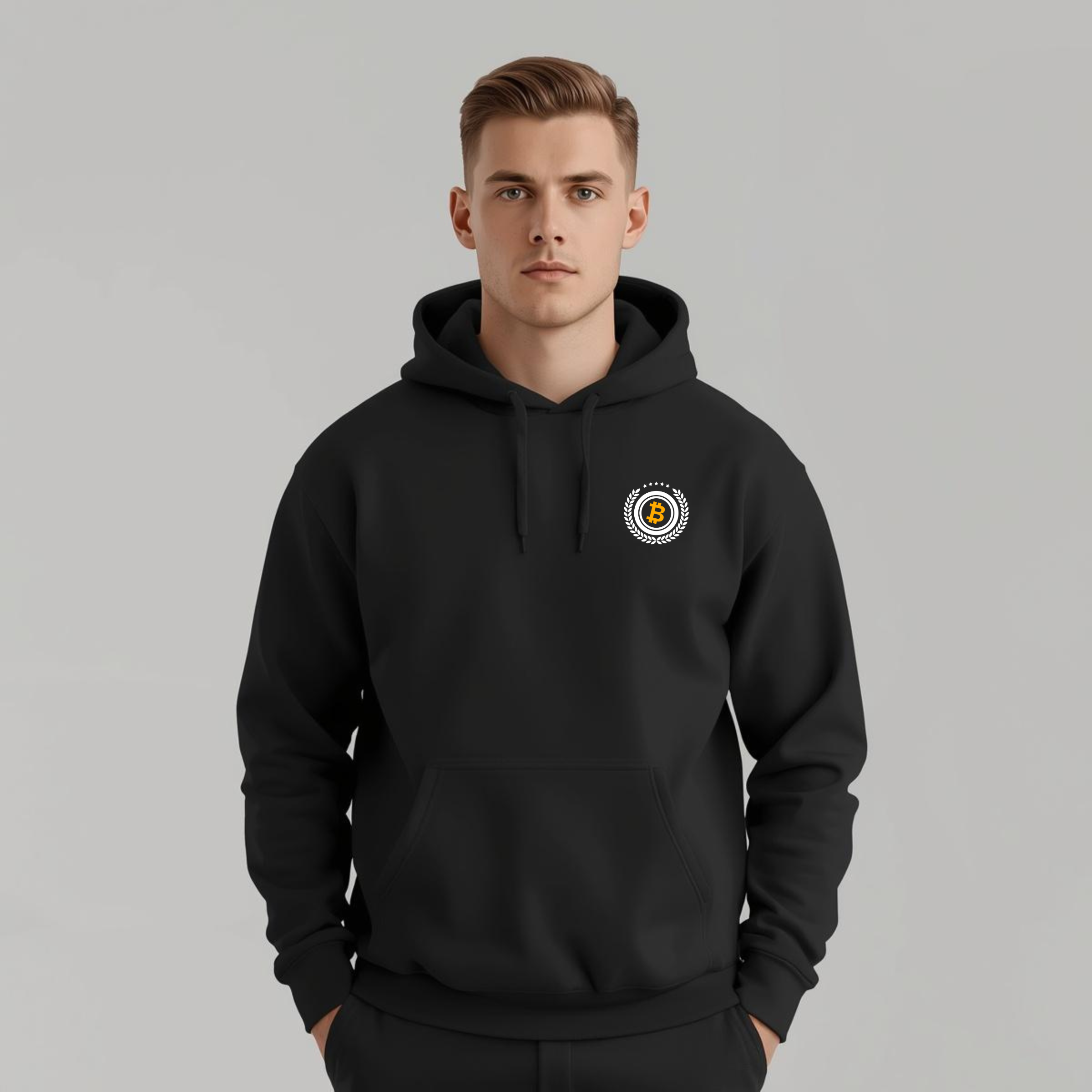 Bitcoin premium black hoodie minimalist standard seal design comfortable streetwear
