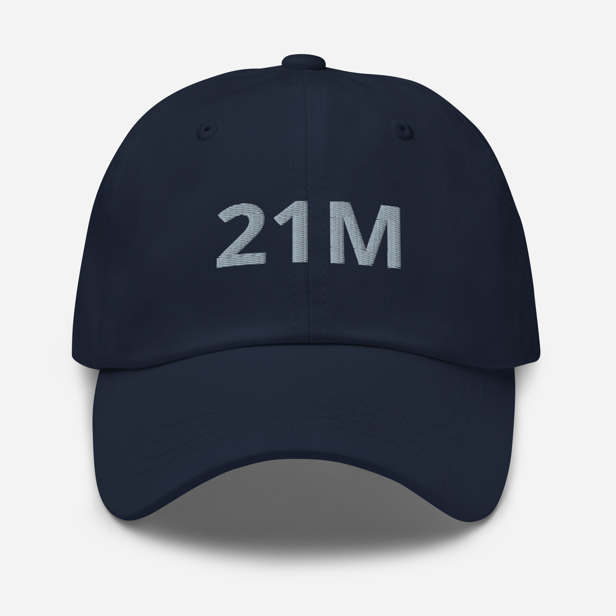 Bitcoin premium cap Satoshi 21M navy embroidered minimalist design adjustable hat