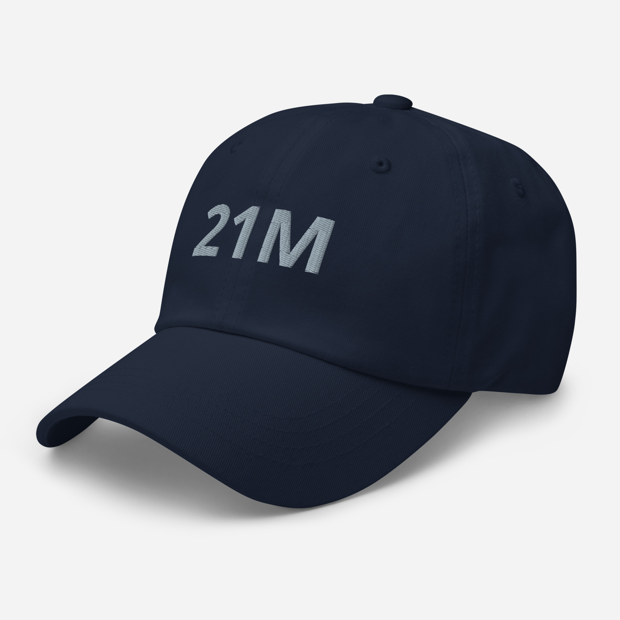 Bitcoin premium cap Satoshi 21M navy embroidered minimalist design adjustable hat