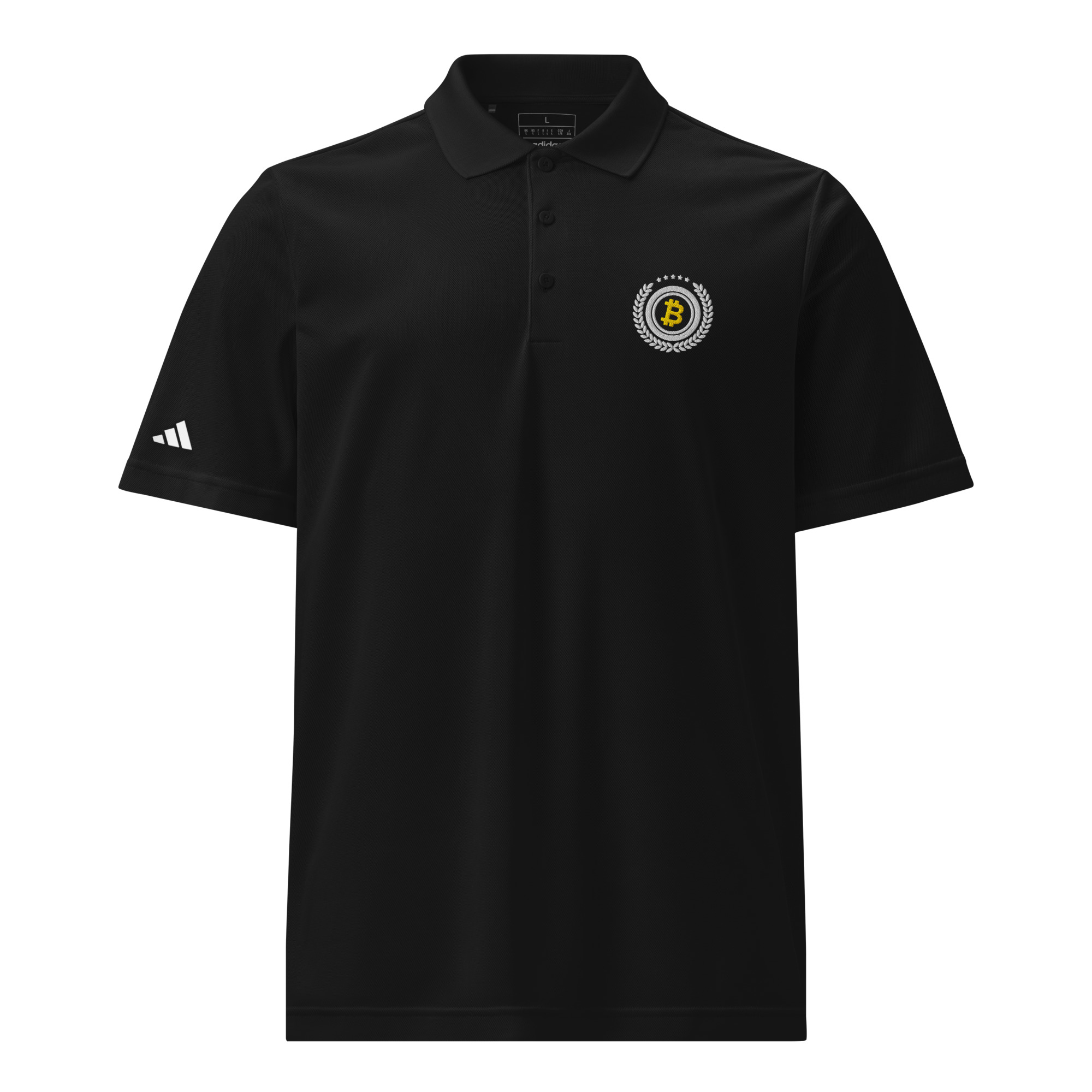 Bitcoin premium black polo embroidered standard seal adidas performance shirt