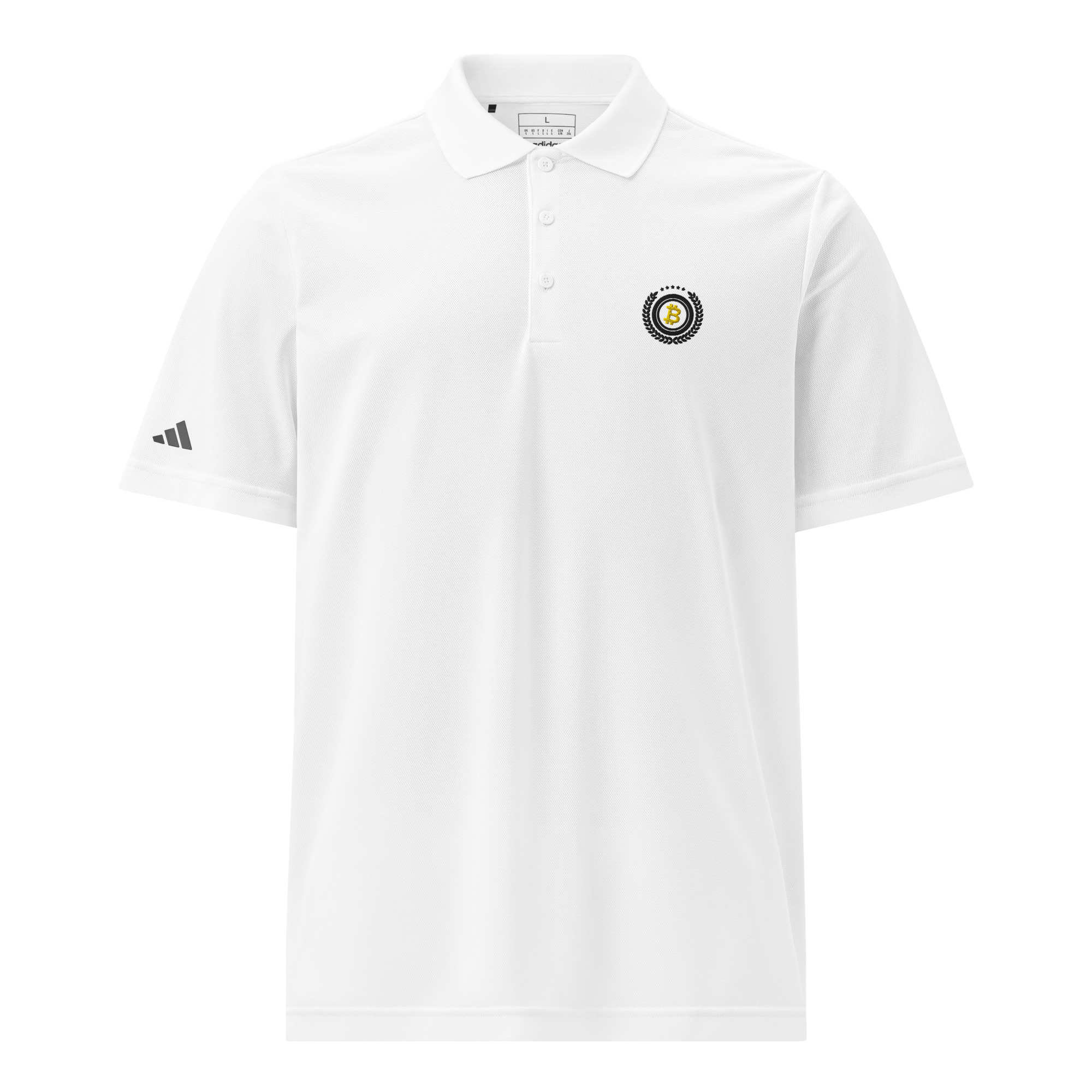Bitcoin premium white polo embroidered standard seal adidas performance shirt