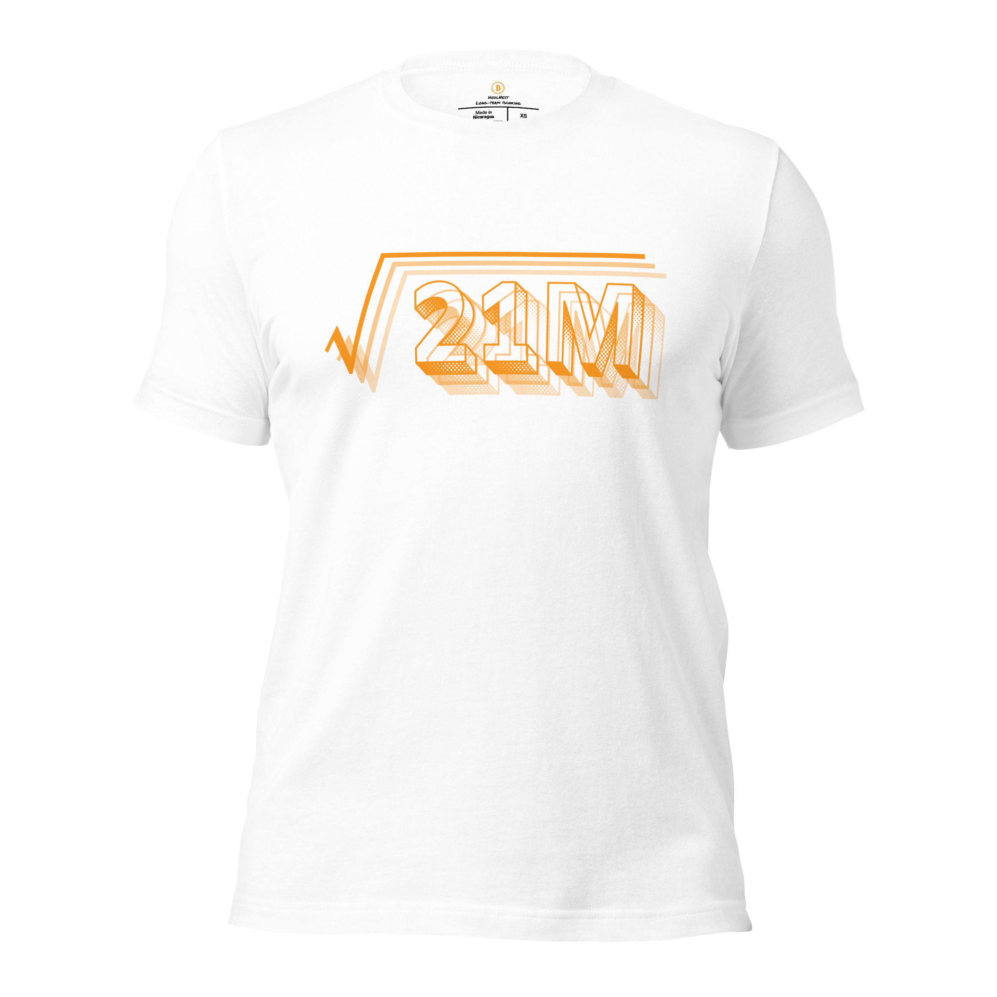 Bitcoin premium white t-shirt Root 21M minimalist design inspired by 21 million supply