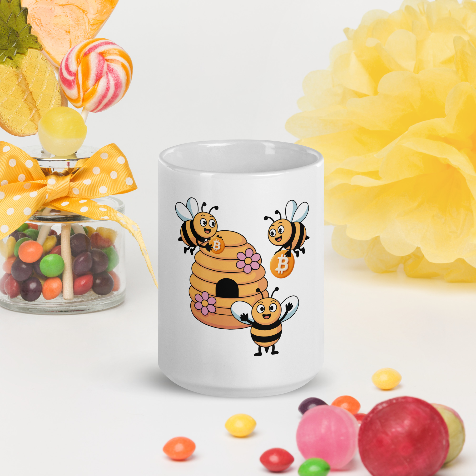 Bitcoin mug Little Honey Stacker with bees and honey design ceramic cup