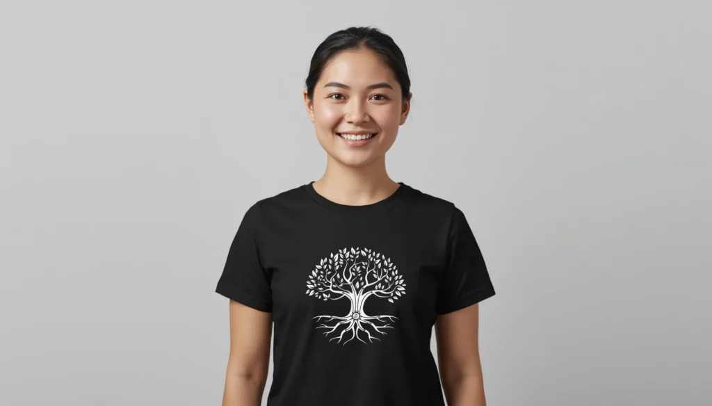 Dark edition minimalist tree t-shirt with roots design inspired by Bitcoin and long-term thinking