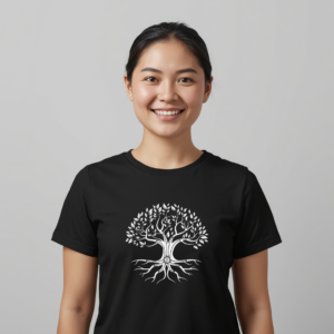 Dark edition minimalist tree t-shirt with roots design inspired by Bitcoin and long-term thinking
