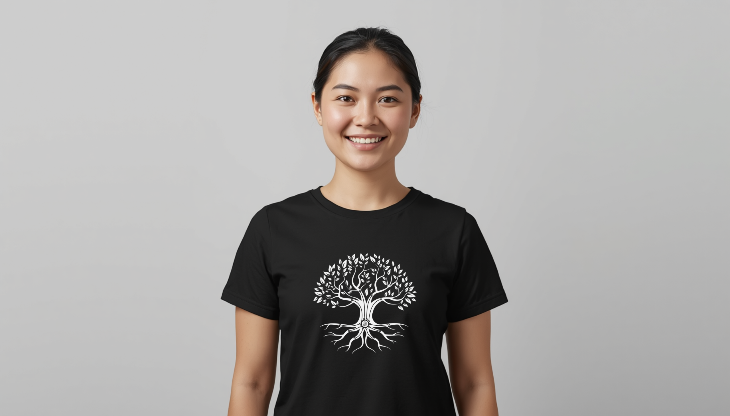 Dark edition minimalist tree t-shirt with roots design inspired by Bitcoin and long-term thinking