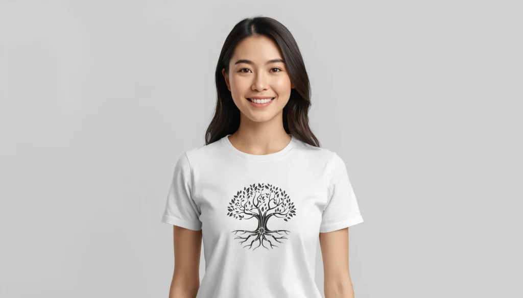 White edition minimalist tree t-shirt with roots design inspired by Bitcoin and long-term thinking