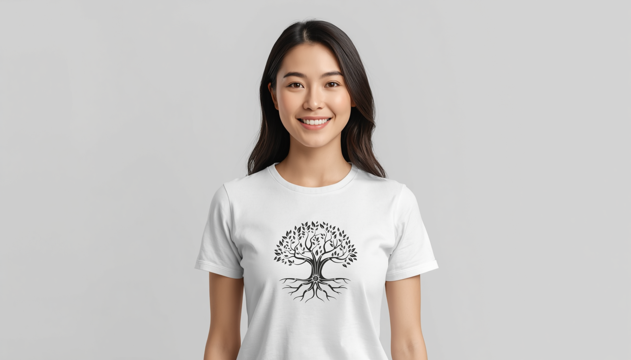 White edition minimalist tree t-shirt with roots design inspired by Bitcoin and long-term thinking