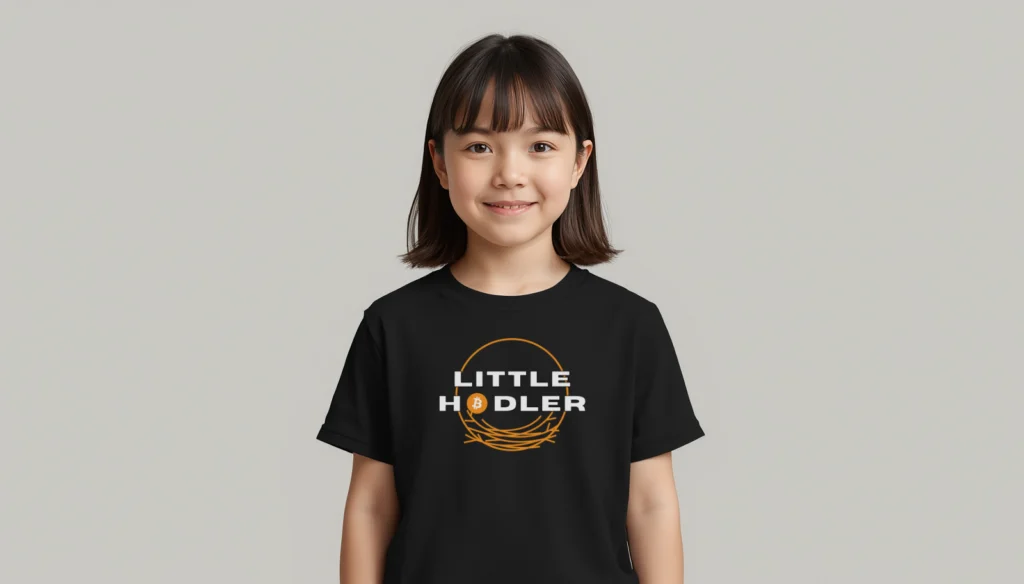 Bitcoin kids t-shirt Little Hodler minimalist design organic cotton children clothing