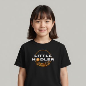 Bitcoin kids t-shirt Little Hodler minimalist design organic cotton children clothing