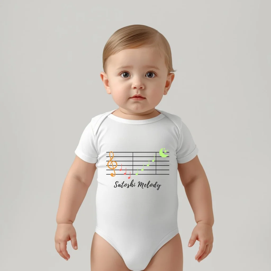 Bitcoin baby bodysuit Satoshi Melody music notes design organic cotton soft infant clothing