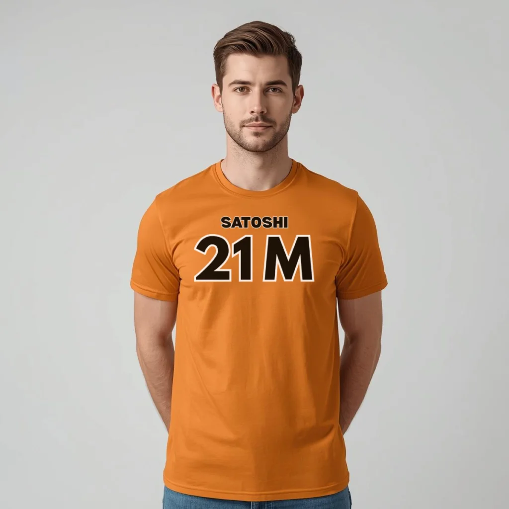 Bitcoin premium t-shirt Satoshi 21M minimalist outlined typography design