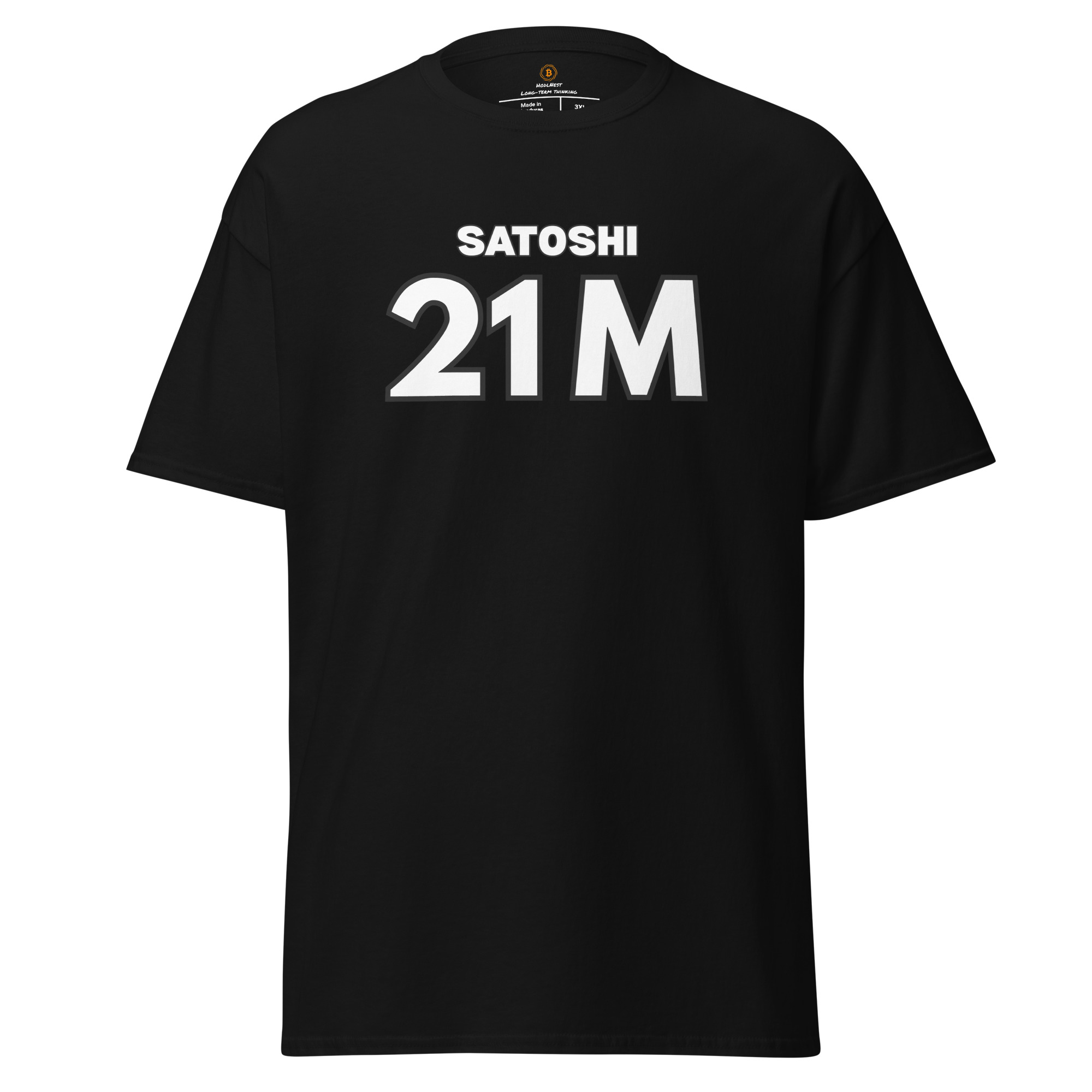 Bitcoin premium t-shirt Satoshi 21M minimalist outlined typography design