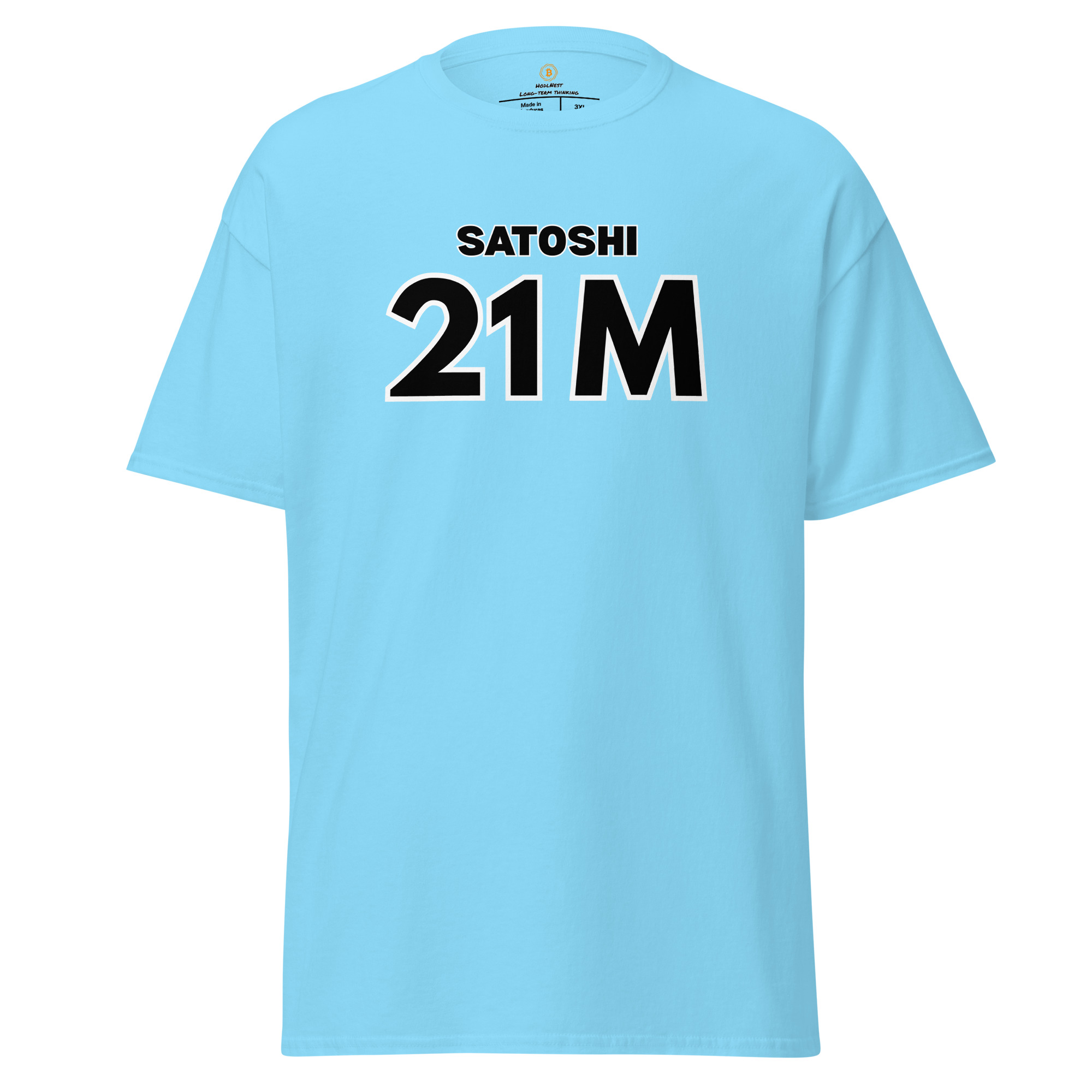 Bitcoin premium t-shirt Satoshi 21M minimalist outlined typography design